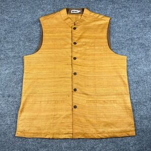 Fabindia Nehru Mens XL Silk Cotton Lined Vest Sleeveless Pockets Minimalist Chic